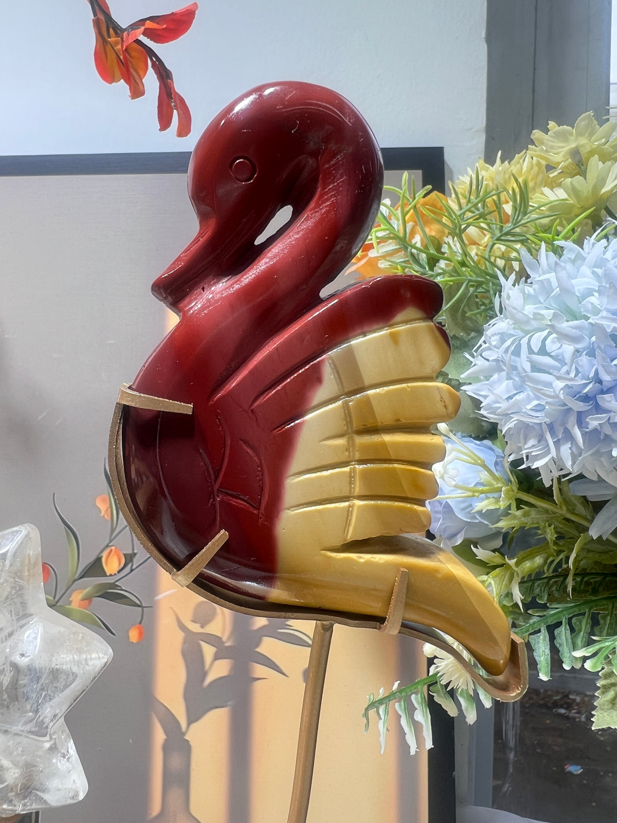 Mookite swan with quartz flower