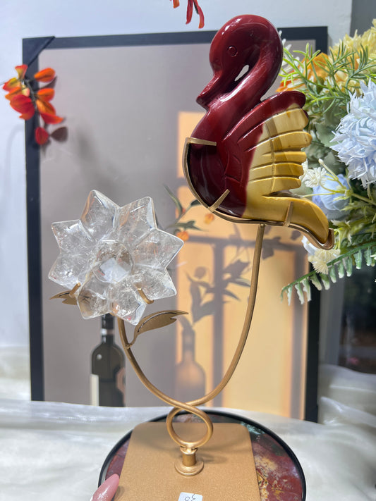 Mookite swan with quartz flower